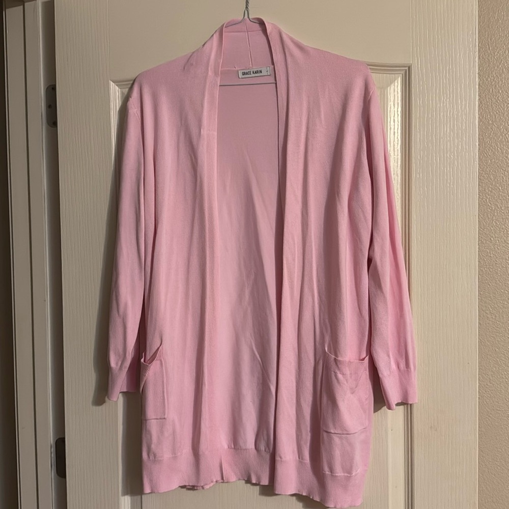 WORN ONCE Grace Karin Pink Open-Front Cardigan with Shawl Collar